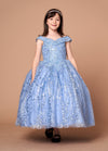 Load image into Gallery viewer, LA Merchandise LAZSCK303 Girls Beaded V-Neck Off Shoulder A-Line Gown with Cape