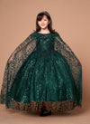Load image into Gallery viewer, LA Merchandise LAZSCK303 Girls Beaded V-Neck Off Shoulder A-Line Gown with Cape