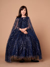 Load image into Gallery viewer, LA Merchandise LAZSCK303 Girls Beaded V-Neck Off Shoulder A-Line Gown with Cape