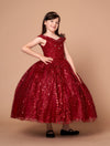 Load image into Gallery viewer, LA Merchandise LAZSCK303 Girls Beaded V-Neck Off Shoulder A-Line Gown with Cape