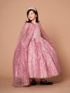 Load image into Gallery viewer, LA Merchandise LAZSCK303 Girls Beaded V-Neck Off Shoulder A-Line Gown with Cape