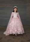Load image into Gallery viewer, LA Merchandise LAZSCK307 Girls 3D Floral Off Shoulder Cape Sleeve Gown with Train