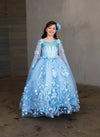 Load image into Gallery viewer, LA Merchandise LAZSCK307 Girls 3D Floral Off Shoulder Cape Sleeve Gown with Train