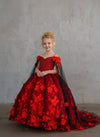 Load image into Gallery viewer, LA Merchandise LAZSCK307 Girls 3D Floral Off Shoulder Cape Sleeve Gown with Train