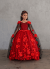 Load image into Gallery viewer, LA Merchandise LAZSCK307 Girls 3D Floral Off Shoulder Cape Sleeve Gown with Train