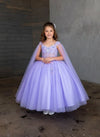 Load image into Gallery viewer, LA Merchandise LAZSCK308 Girls Floral Illusion Corset Gown with Removable Cape Sleeves