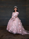 Load image into Gallery viewer, LA Merchandise LAZSCK307 Girls 3D Floral Off Shoulder Cape Sleeve Gown with Train