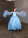 Load image into Gallery viewer, LA Merchandise LAZSCK307 Girls 3D Floral Off Shoulder Cape Sleeve Gown with Train
