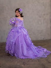 Load image into Gallery viewer, LA Merchandise LAZSCK307 Girls 3D Floral Off Shoulder Cape Sleeve Gown with Train