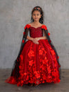 Load image into Gallery viewer, LA Merchandise LAZSCK307 Girls 3D Floral Off Shoulder Cape Sleeve Gown with Train