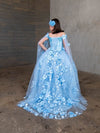 Load image into Gallery viewer, LA Merchandise LAZSCK307 Girls 3D Floral Off Shoulder Cape Sleeve Gown with Train