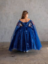 Load image into Gallery viewer, LA Merchandise LAZSCK314 Girls Floral Off Shoulder A-Line Gown with Cape Sleeves