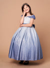 Load image into Gallery viewer, LA Merchandise LAZD823 Girls Ombre Glitter Off Shoulder Tea-Length A-Line Dress - Blue Silver - Girls Formal Dresses LAZ
