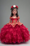 Load image into Gallery viewer, LA Merchandise LAZSCK313 Girls Charra Embroidered Off Shoulder Tiered Ruffle Gown