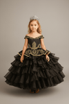 Load image into Gallery viewer, LA Merchandise LAZSCK313 Girls Charra Embroidered Off Shoulder Tiered Ruffle Gown