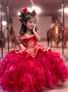 Load image into Gallery viewer, LA Merchandise LAZSCK313 Girls Charra Embroidered Off Shoulder Tiered Ruffle Gown