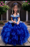 Load image into Gallery viewer, LA Merchandise LAZSCK313 Girls Charra Embroidered Off Shoulder Tiered Ruffle Gown