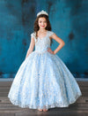 Load image into Gallery viewer, LA Merchandise LAZKY226 Girls Beaded Fringe Cap Sleeve Glitter Tulle Ball Gown