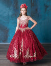 Load image into Gallery viewer, LA Merchandise LAZKY226 Girls Beaded Fringe Cap Sleeve Glitter Tulle Ball Gown