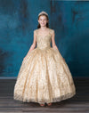 Load image into Gallery viewer, LA Merchandise LAZKY226 Girls Beaded Fringe Cap Sleeve Glitter Tulle Ball Gown