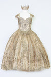 Load image into Gallery viewer, LA Merchandise LAZKY226 Girls Beaded Fringe Cap Sleeve Glitter Tulle Ball Gown