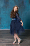 Load image into Gallery viewer, LA Merchandise LAZD708 Girls Lace Three-Quarter Bell Sleeve Tulle Tutu Dress