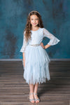 Load image into Gallery viewer, LA Merchandise LAZD708 Girls Lace Three-Quarter Bell Sleeve Tulle Tutu Dress