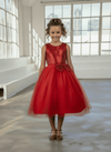 Load image into Gallery viewer, LA Merchandise LAZD832 Girls Sequin Bodice Tea-Length Glitter Tulle A-Line Dress