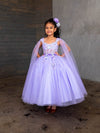 Load image into Gallery viewer, LA Merchandise LAZSCK306 Girls 3D Floral Corset A-Line Gown with Removable Cape Sleeves