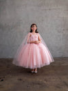 Load image into Gallery viewer, LA Merchandise LAZSCK306 Girls 3D Floral Corset A-Line Gown with Removable Cape Sleeves