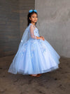 Load image into Gallery viewer, LA Merchandise LAZSCK306 Girls 3D Floral Corset A-Line Gown with Removable Cape Sleeves