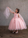 Load image into Gallery viewer, LA Merchandise LAZSCK306 Girls 3D Floral Corset A-Line Gown with Removable Cape Sleeves