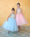 Load image into Gallery viewer, LA Merchandise LAZD778 Girls Beaded Leaf Applique Full-Length Tulle A-Line Dress