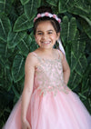 Load image into Gallery viewer, LA Merchandise LAZD778 Girls Beaded Leaf Applique Full-Length Tulle A-Line Dress
