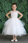 Load image into Gallery viewer, Girls Tea Length Tulle Dress with Embroidered Bodice by LA Merchandise D792-Girls Formal Dresses-ABC Fashion