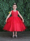 Load image into Gallery viewer, Girls Tea Length Tulle Dress with Embroidered Bodice by LA Merchandise D792-Girls Formal Dresses-ABC Fashion