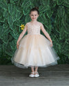 Load image into Gallery viewer, LA Merchandise LAZD792 Girls Floral Embroidered Illusion Tea-Length Tiered Dress