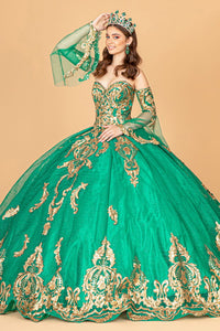 LA Merchandise LAS1914 Embellished Ball Gown With Detachable Sleeves
