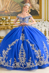 Load image into Gallery viewer, Wholesale Off-Shoulder Beaded Illusion Corset Lace Appliqué Glitter Tulle Ball Gown by LAS3672 - ROYAL BLUE SILVER - Quinceanera Dress LAS
