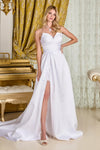 Load image into Gallery viewer, LAS3715 Wholesale Strapless Satin Wedding Dress with High Slit, Lace-Up Corset Back &amp; Sweep Train - OFF WHITE - Wedding Dress LAS
