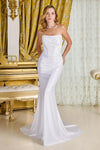 Load image into Gallery viewer, LAS3717 Wholesale Off-White Fitted Strapless Wedding Dress Corset Bodice Lace-Up Back &amp; Train - OFF WHITE - Wedding Dress LAS