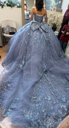 Load image into Gallery viewer, Wholesale Off-Shoulder Quinceanera Ball Gown with Beaded Floral Applique and Corset Bodice by LA283 - - Quinceanera Dress LA Merchandise