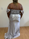 Load image into Gallery viewer, Wholesale Off-Shoulder Satin Corset Evening Gown with Embellished Lace Appliqué &amp; High Slit by LA2181 - - Prom Dress LA Merchandise