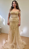 Load image into Gallery viewer, Wholesale Formal Dress Off-Shoulder Mermaid Sequin Gala Gown By LA2136 - CHAMPAGNE GOLD - Dress LA Merchandise
