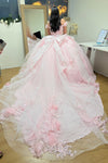 Load image into Gallery viewer, LA Merchandise LA270 Off-Shoulder Floral Applique Ball Gown with Glitter Tulle Skirt - - Quinceanera Dress LA Merchandise