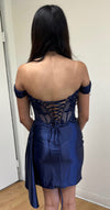 Load image into Gallery viewer, Wholesale Off-Shoulder Corset Mini Cocktail Dress Satin Beaded Lace Party Dress by LA2213 - - Short Cocktail Dresses LA Merchandise