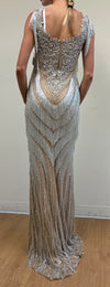 Load image into Gallery viewer, Terani Couture 251GL4345 Clearance Silver Nude Size 4 Wholesale Elegant Fitted Long Evening Gown – Silvee - - Dress Terani Couture