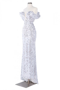 White Full Sequined Long Gown - LAEL2724 - - Dress LA Merchandise