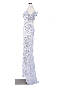 White Full Sequined Long Gown - LAEL2724 - - Dress LA Merchandise