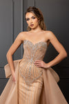 Load image into Gallery viewer, LA8257 Wholesale Strapless Sweetheart Beaded Sheath Evening Gown with Dramatic Tulle Overskirt - - Long Prom Dress LA Merchandise